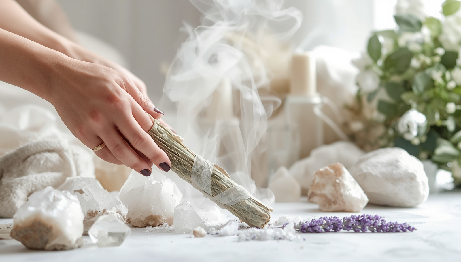 Spiritual cleansing ritual with sage and palo santo
